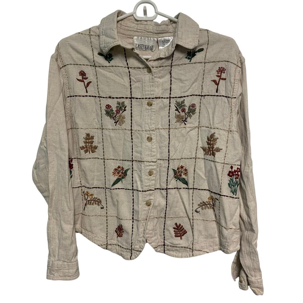 Casey & Max Vintage Women’s Fall Embroidered Linen Cotton Midi Button Up Size M
